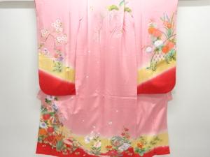 毬に草花模様子供着物(長襦袢・重ね衿付き)